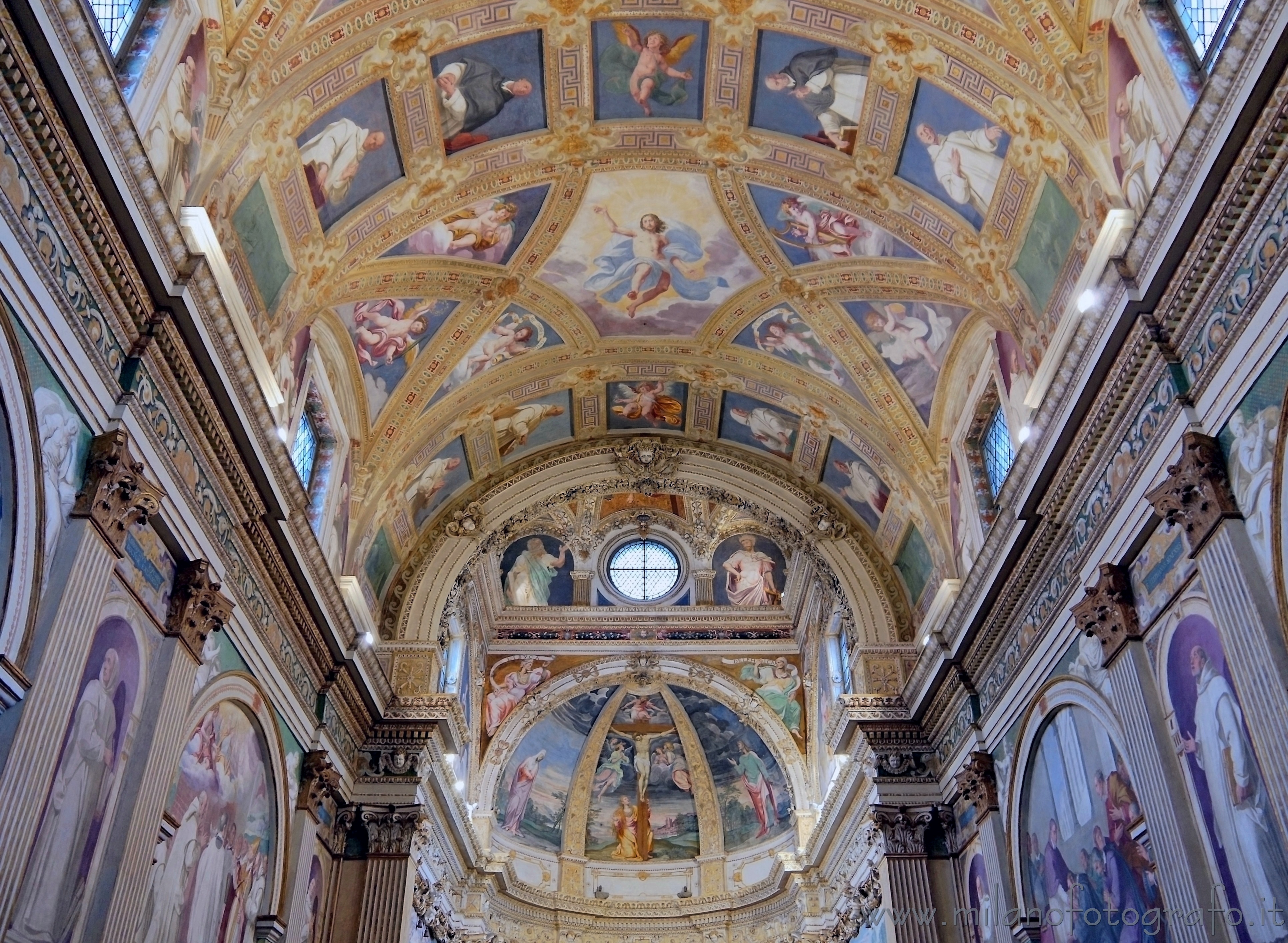 Milan (Italy) - Ceiling and walls covered with frescos in the Chartreuse of Garegnano